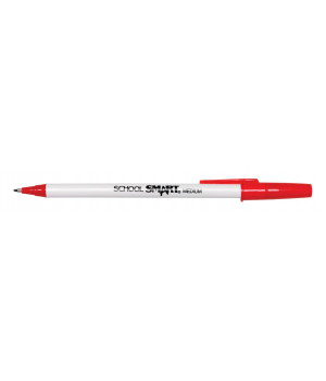 School Smart Round Refillable Stick Pen, Medium Tip, Red, Pack of 12