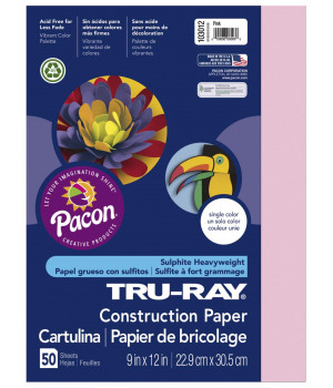 Tru-Ray Sulphite Acid-Free Non-Toxic Construction Paper, 76 lb, 9 x 12 Inches, Pink, Pack of 50