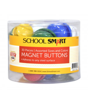 School Smart Magnet Button Assortment - Configurable Item, Assorted Size, Assorted Color, Pack of 30