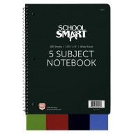 School Smart Spiralbound Notebook, 5 Subject with Ruled Margin, 180 Sheets, White