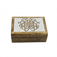 STORE INDYA Wooden Hand Carved Decorative Box with Geometrical Carving On Top | Treasure Box Jewelry Organizer Keepsake Box Treasure Chest Trinket Holder Watch Box Gifts for her Girl Women