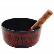 STORE INDYA Hand Painted Metal Tibetan Singing Bowl Set - 7 Inch Musical Instrument with Wooden Stick Mallet Meditation Sound Bowl For Yoga Spiritual Healing Mindfulness Om Mani Padme Hum Peace - Red