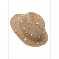 Women Girl's Lightweight Summer Beach Sun Straw Hat with Decorative Floral Pearl(HT161) Beige