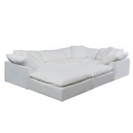 Sunset Trading Cloud Puff 6 Piece Slipcovered Modular Pitt Sectional Sofa | Performance Fabric | White