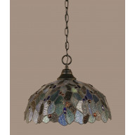 Chain Hung Pendant Shown In Matte Black Finish With 16 Blue Mosaic Art Glass