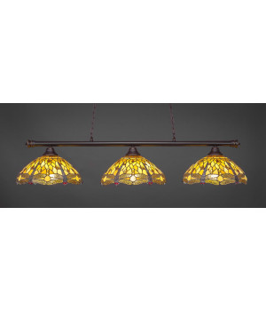 Oxford 3 Light Bar Shown In Dark Granite Finish With 16 Amber Dragonfly Art Glass