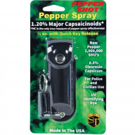 Pepper Shot 1.2% MC 1/2 oz pepper spray leatherette holster and quick release keychain black