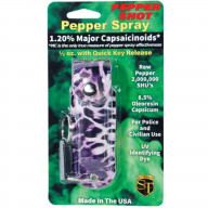 Pepper Shot 1.2% MC 1/2 oz pepper spray fashion leatherette holster and quick release keychain leopard black/purple