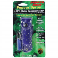 Pepper Shot 1.2% MC 1/2 oz rhinestone leatherette holster and quick release keychain blue