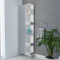 TUHOME Urano Mirror Linen Cabinet, Four Internal Shelves, Four Legs, Mirror Door Cabinet, Five External Shelves-White, For Bathroom