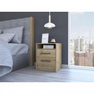 TUHOME Eter Nightstand, Countertop, Two Drawers, Light Oak , For Bedroom