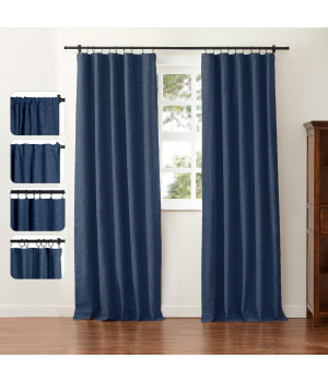 Jawara Heavyweight Natural Linen Textured Curtain, Blackout Linen Curtain 50 Inches Width by 84 Inches Length, 4-in-1 Header Flat Hooks Back Tab Hook Belt Rod Pocket, Midnight, 1 Panel