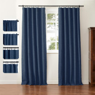 Luxury Solid Linen Curtains Noise Reduction, 4-in-1 Header Type Drape for Pole with Loops Traverse Rod, Midnight, 50 Inches Width by 96 Inches Length, 1 Panel, Jawara Jawara Collection