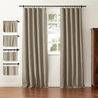 Rod Pocket 96 inches Linen Curtain, 4-in-1 Header Flat Hooks Back Tab Rod Pocket Hook Belt Curtain with White Blackout Liner, 50 Inches Wide by 96 Inches Long, Walnut, 1 Panel