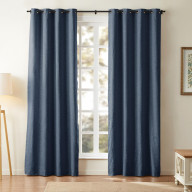 Jawara Heavyweight Linen Curtain Blackout 96 inch Long, Grommet Curtain Solid Curtain for Living Room, Linen Window Curtain, 50 Inches Wide by 84 Inches Long, Midnight, 1 Panel