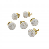 Ceramic Gold Ring Ball Knob/White Set of 6