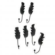 Metal Feather Wall Hook Black Set of 6