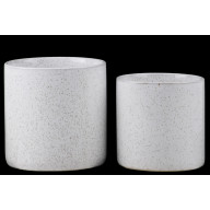 Ceramic Round Pot Planters with Speckled Brown Design Set of Two Gloss Finish White
