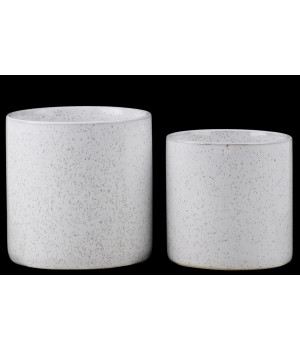 Ceramic Round Pot Planters with Speckled Brown Design Set of Two Gloss Finish White