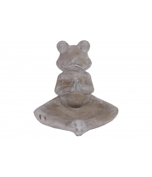 Cement Meditating Frog Figurine in Namaskara Position with Candle Holder Concrete Finish Gray