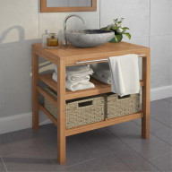 vidaXL Bathroom Vanity Cabinet with 2 Baskets Solid Teak 29.1