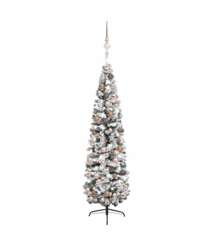 vidaXL Slim Artificial Christmas Tree with LEDs&Ball Set Green 70.9