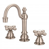 American 20th Century Classic Widespread Lavatory F2-0012 Faucets With Pop-Up Drain in Brushed Nickel Finish With Metal Cross Handles, Hot And Cold Labels Included