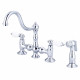 Bridge Style Kitchen Faucet With Side Spray To Match in Chrome Finish With Porcelain Lever Handles Without labels
