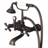 Vintage Classic 7 Inch Spread Wall Mount Tub Faucet With Straight Wall Connector & Handheld Shower in Oil-rubbed Bronze Finish Finish With Metal Lever Handles, Hot And Cold Labels Included