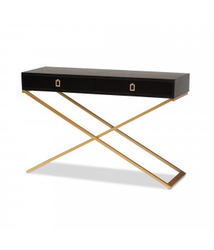 Baxton Studio Madan Modern and Contemporary Black Finished Wood and Gold Metal 2-Drawer Console Table