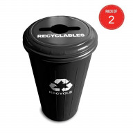 Witt Industries Steel 20-Gallon Recycling Trash Can with Combination Top, Legend Recyclables, Recycle, Round, Black (Pack of 2)