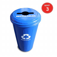 Witt Industries Steel 20-Gallon Recycling Trash Can with Combination Top, Legend Recyclables, Recycle, Round, Dark Blue (Pack of 3)