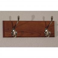 12-Inch 2-Brass Hook Coat Rack, Medium Oak (Set of 2)