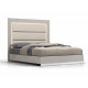 Chloe Bed King, High Gloss Grey Frame, Upholstered Faux Leather Panel with LED Light in Headboard, Polished Stainless Steel Base