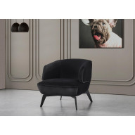 Mersin Accent Chair, Black Velvet Fabric, Matte Black Powder-Coated Metal Legs