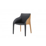 Emory Dining Armchair, Fully Upholstered in Black and Brown Faux Leather