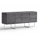 Chloe Dresser, High Gloss Grey, Two Self-Closing Drawers, Two Self-Closing Cabinets, Polished Stainless Steel Legs