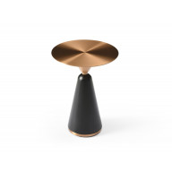 Zora Side Table, Brushed Stainless-Top in Brass Color, Black Powder-Coated Base