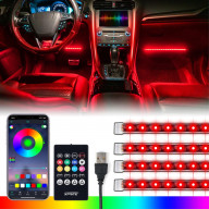 Xprite 4PC Celestial Series Bluetooth and Remote Control RGB LED Interior Car Light Set - Powered by USB