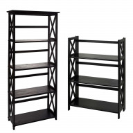 Casual Home Montego 5-Shelf Bookcase with 3-Shelf Folding Bookcase -Black