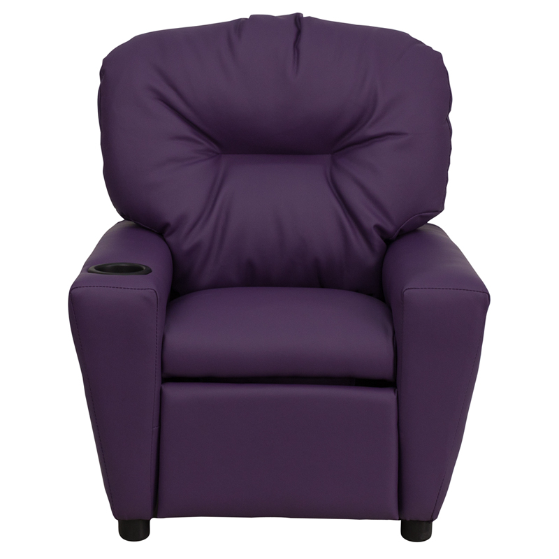 Contemporary Microfiber Kids Recliner with Cup Holder Purple 